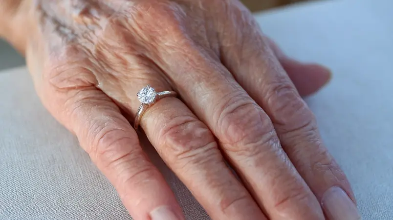 Närbild på en diamantring som symboliserar diamantbröllop vid 60 år