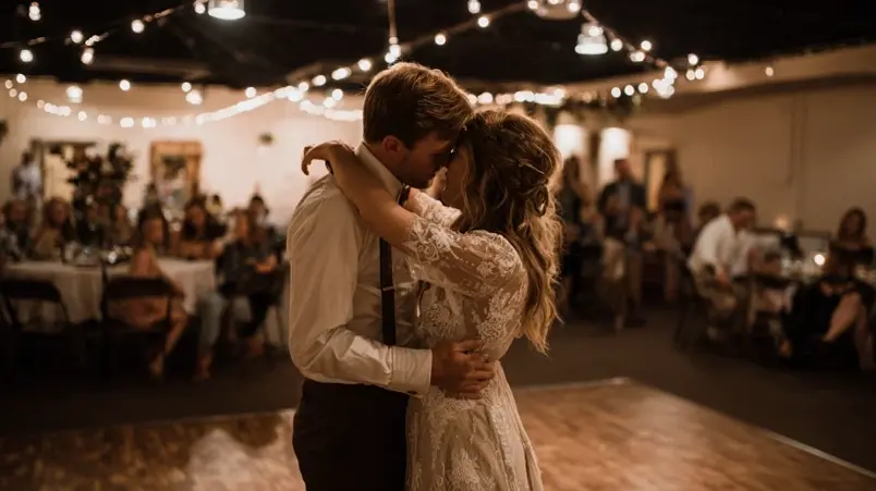 Brudpar som dansar sin första dans på dansgolvet