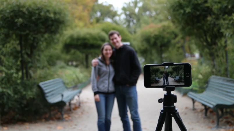 Par tar sitt årliga foto på samma plats som tradition för bröllopsdagen