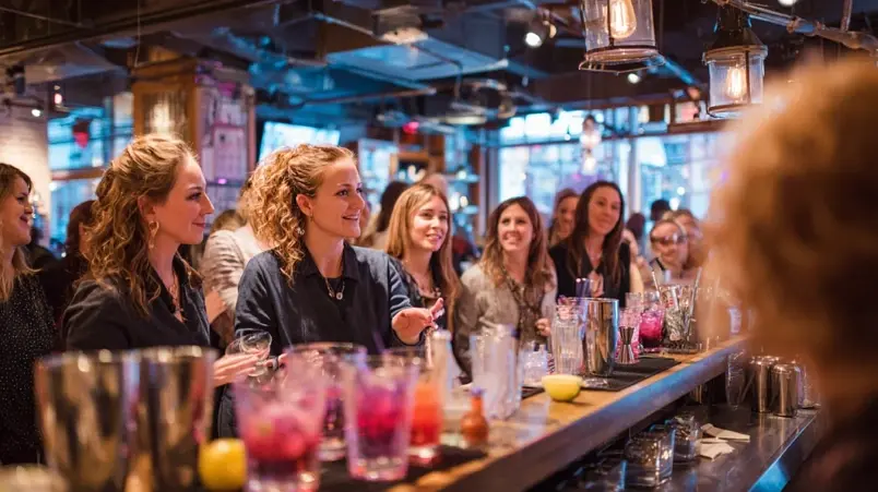 Grupp som blandar cocktails under en cocktailworkshop vid en bar i Malmö