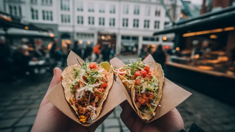 Tacos från Hija de Sanchez serverade i Kødbyen, Köpenhamns gamla köttpackningsdistrikt
