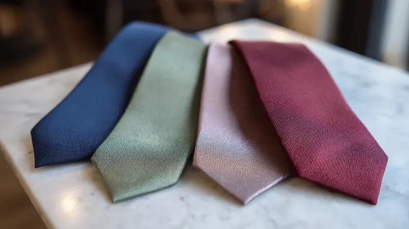 Kravatter i marinblått, salviagrön, vinröd och dusty rose