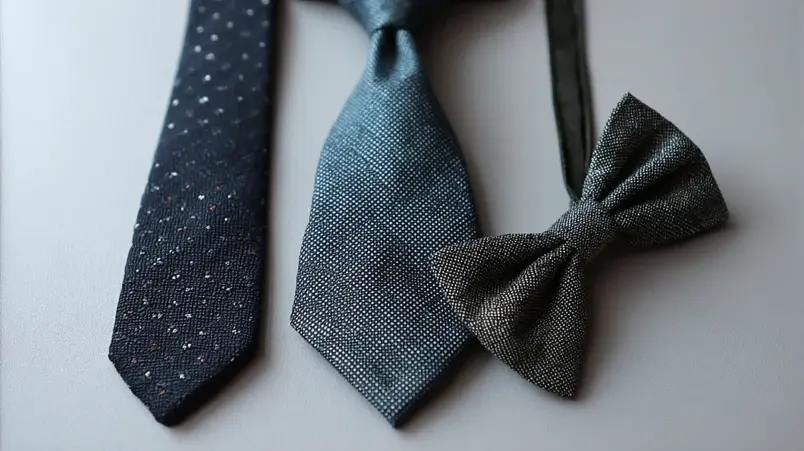 Kravatt, fluga och ascot bredvid varandra