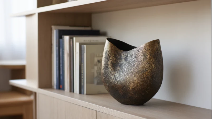 Handdriven bronsvas och bronsbokstöd som presenttips till bronsbröllopet