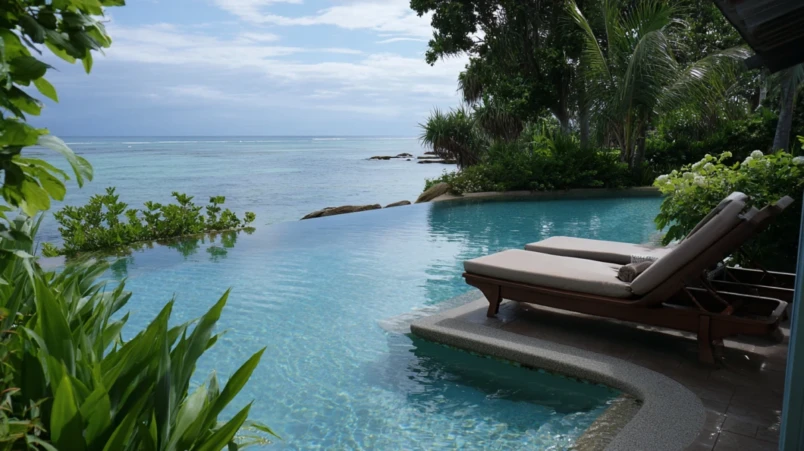 Strandlyx och avkoppling på bröllopsresa med infinitypool och havsutsikt