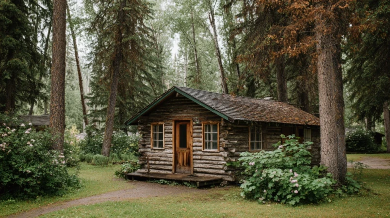 En timmerstuga i skogen för en weekendresa på 5-årig bröllopsdag