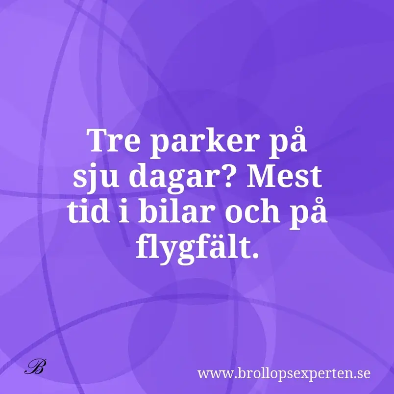 Tre parker på sju dagar? Mest tid i bilar och på flygfält.