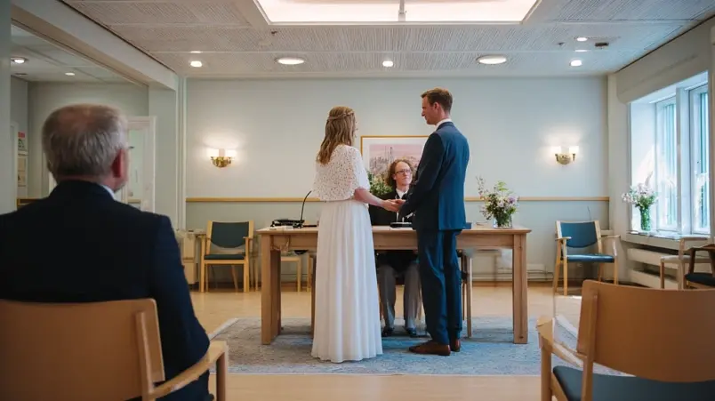 Borgerlig vigsel i en enkel kommunal vigsellokal