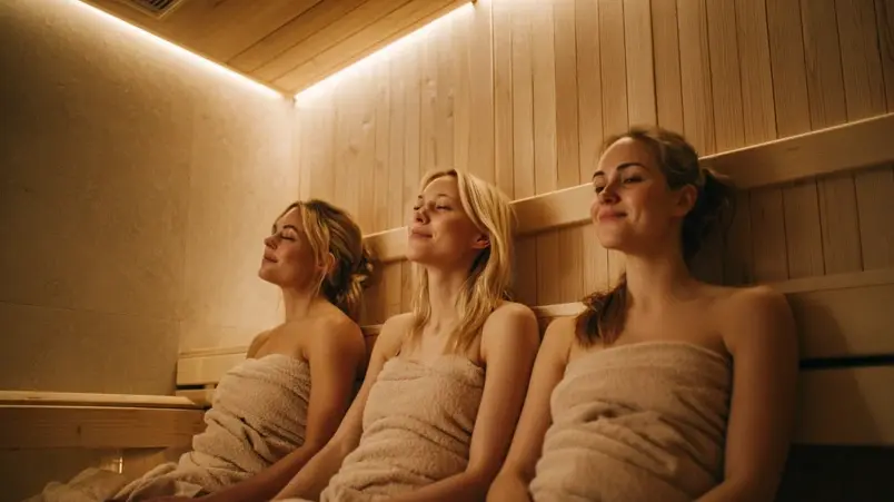 Väninnor i bastu under dagspa-besök