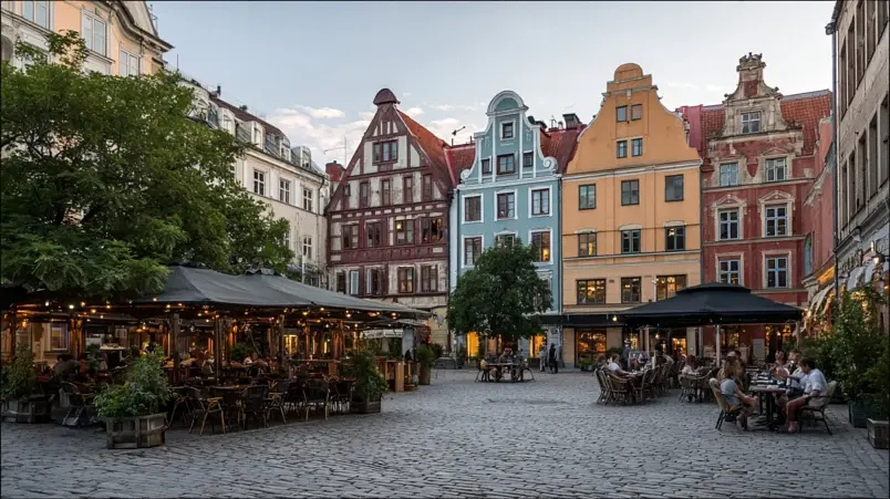 Lilla Torg i Malmö med uteserveringar en sommarkväll
