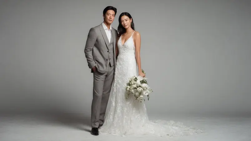 Brudpar i fotostudio med professionell ljussättning i Malmö