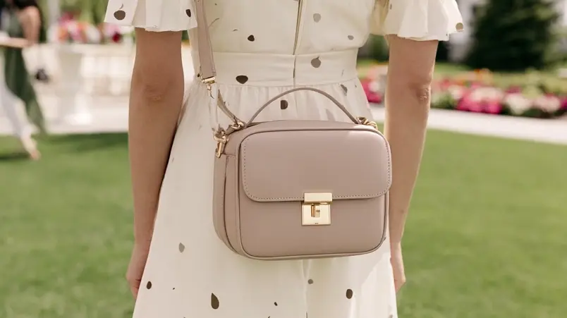 Crossbody-väska i läder vid utomhusbröllop