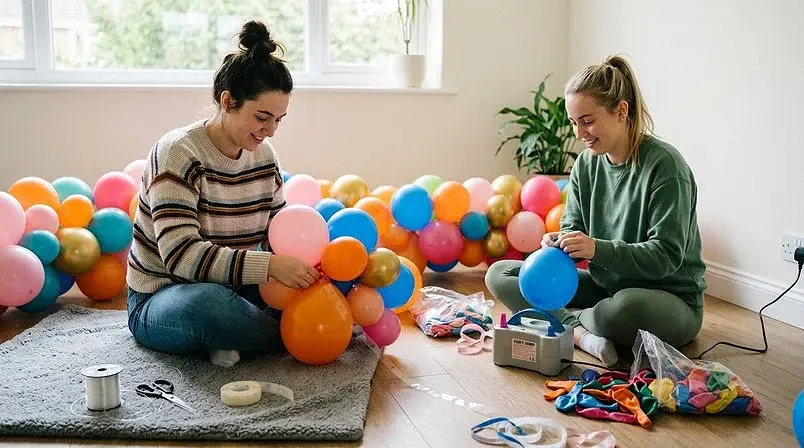 Ramfot till ballongbåge tyngd med sandsäck på gräsmatta